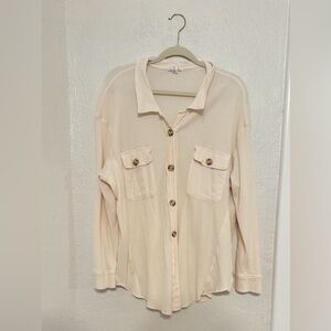 Cream Button-Up Shirt with Pockets
